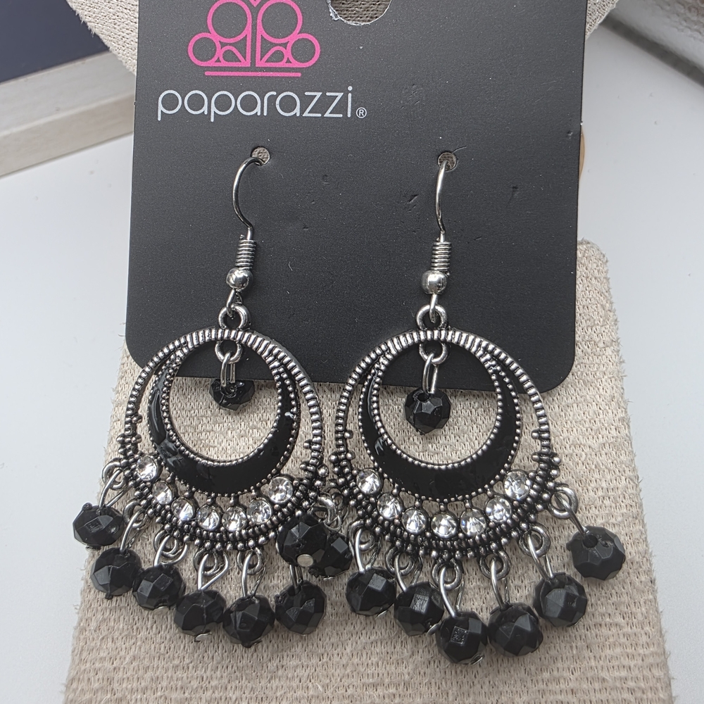 Paparazzi Black and Silver Hoop Earrings (796)
